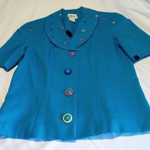 Leslie Fay Blue Blazer with Colorful Accents